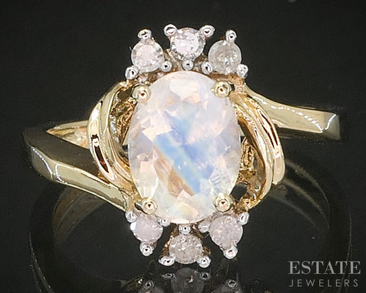 14k Yellow Gold Natural Moonstone & Diamond Ladies Ring 2.7g p17562