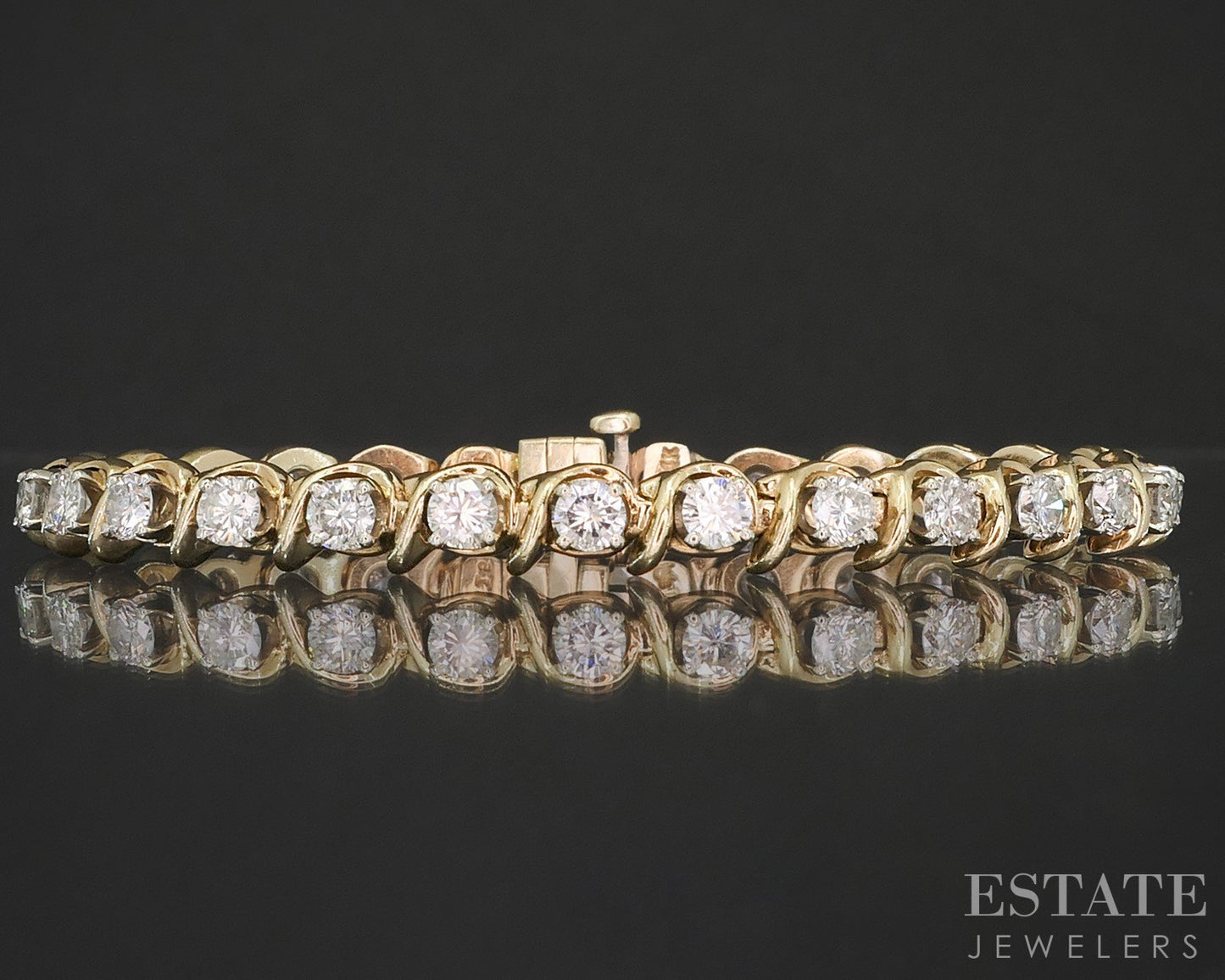 14k Yellow Gold Round Natural 4.86ctw Diamond Tennis Bracelet 22.8g 7"L p17363