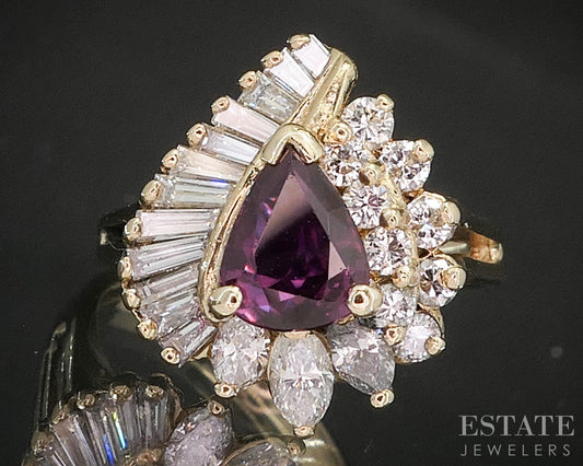 14k Yellow Gold Pear Natural Ruby & Diamond Cocktail Halo Ring 4.1g p17576