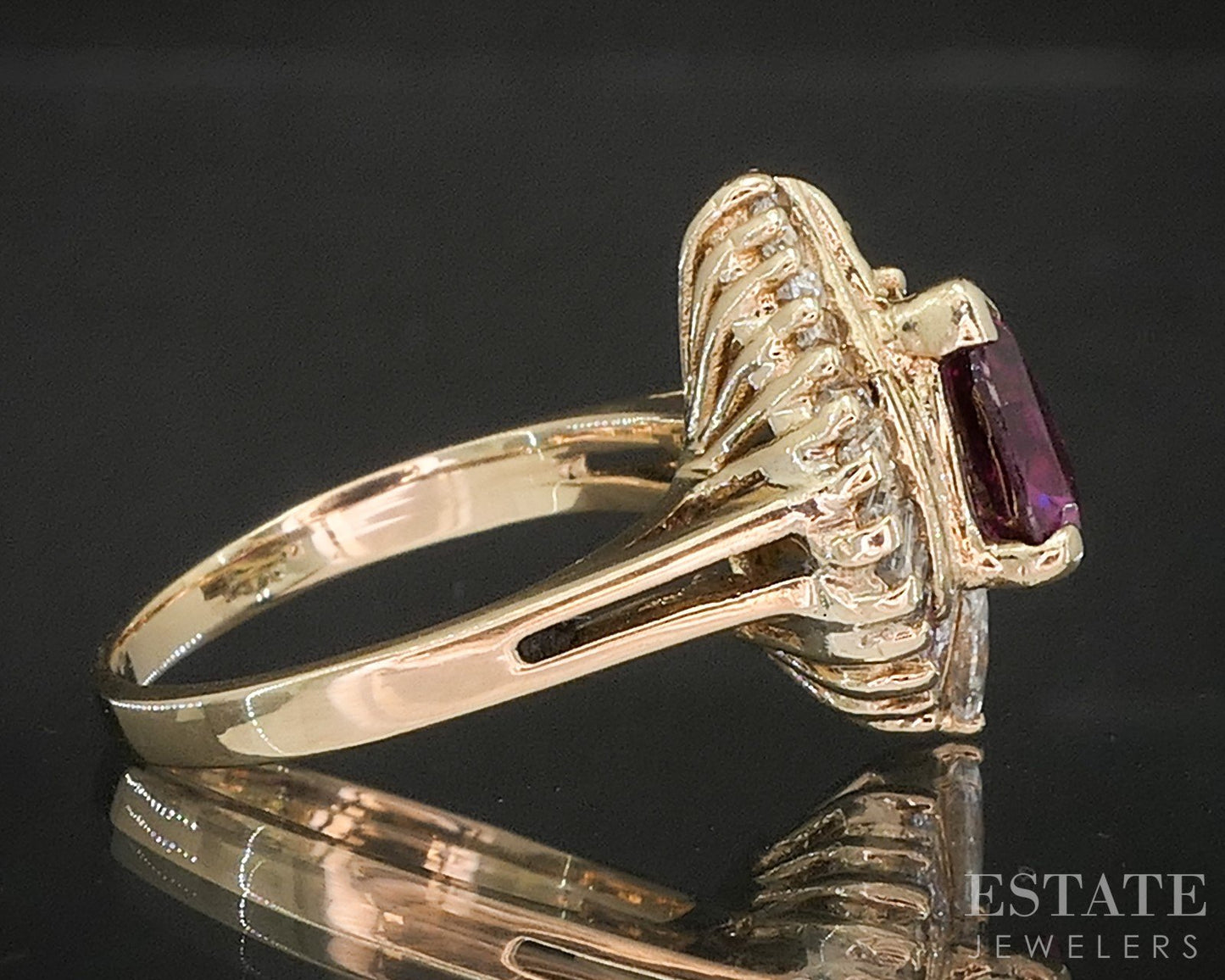 14k Yellow Gold Pear Natural Ruby & Diamond Cocktail Halo Ring 4.1g p17576