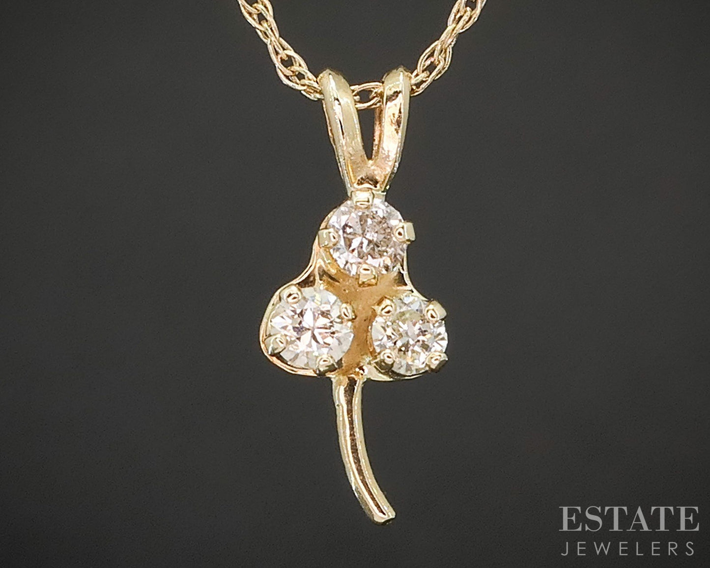 14k Yellow Gold Natural .12ct Diamond 3-Leaf Clover Necklace 1.4g 16"L p17572