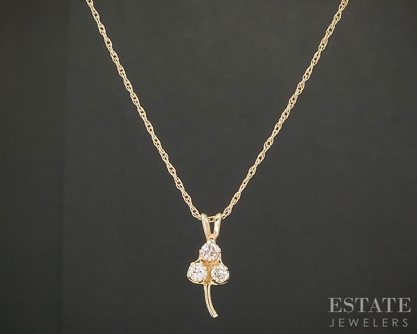 14k Yellow Gold Natural .12ct Diamond 3-Leaf Clover Necklace 1.4g 16"L p17572
