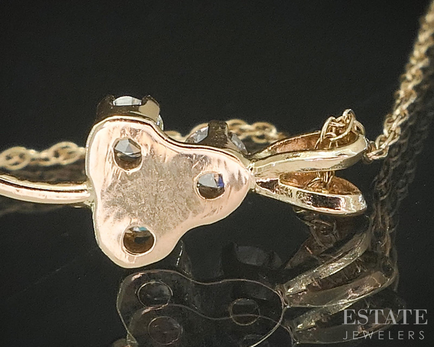 14k Yellow Gold Natural .12ct Diamond 3-Leaf Clover Necklace 1.4g 16"L p17572