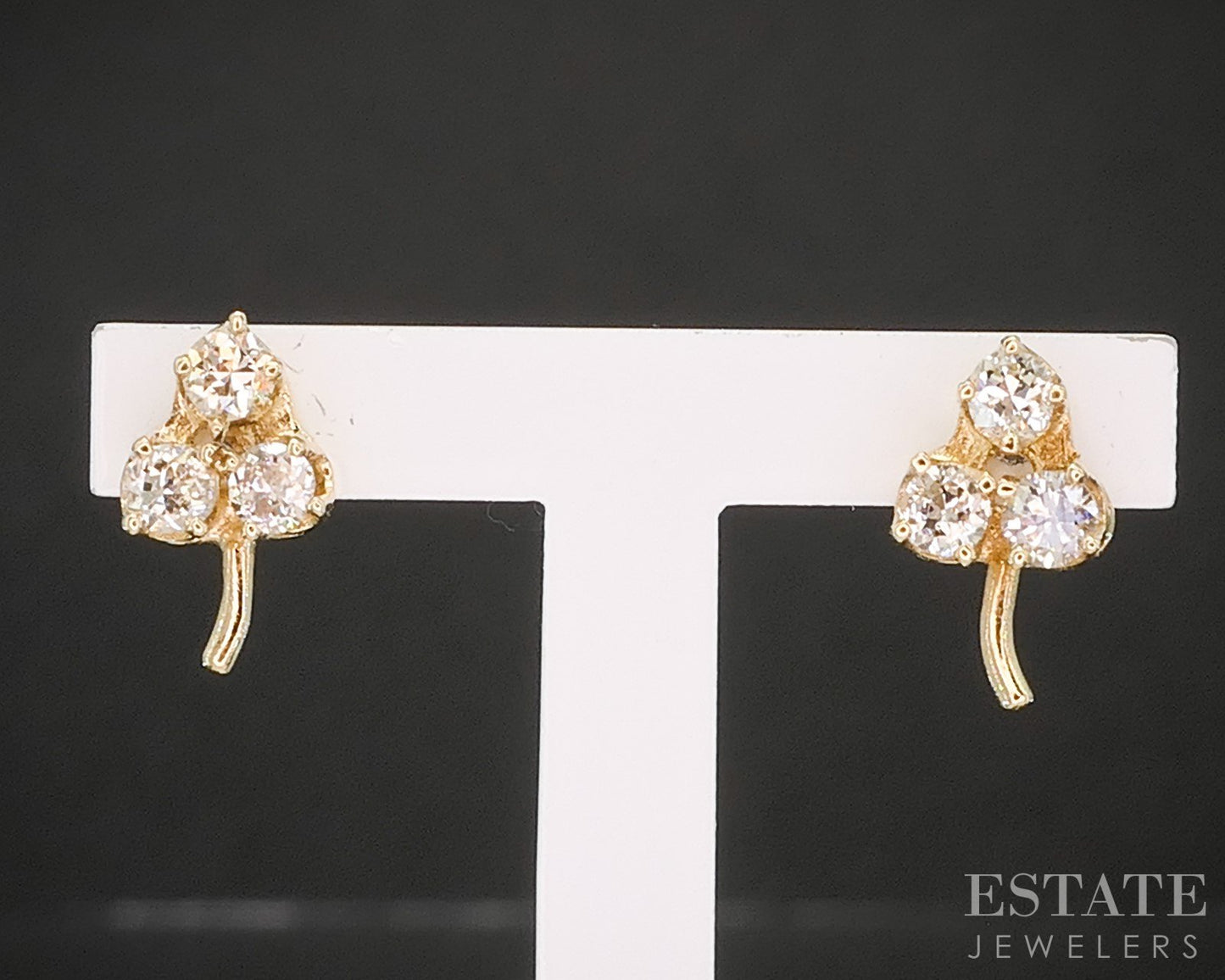 14K Yellow Gold Natural .24ctw Diamond 3-Leaf Clover Stud Earrings p17571