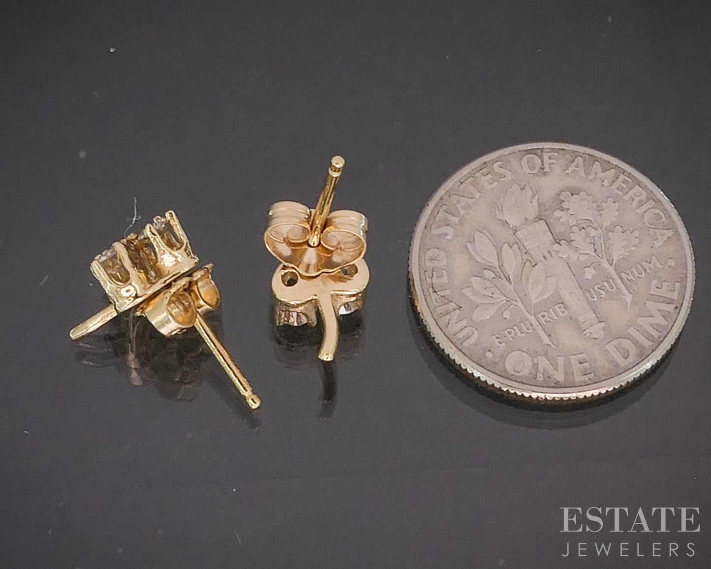 14K Yellow Gold Natural .24ctw Diamond 3-Leaf Clover Stud Earrings p17571