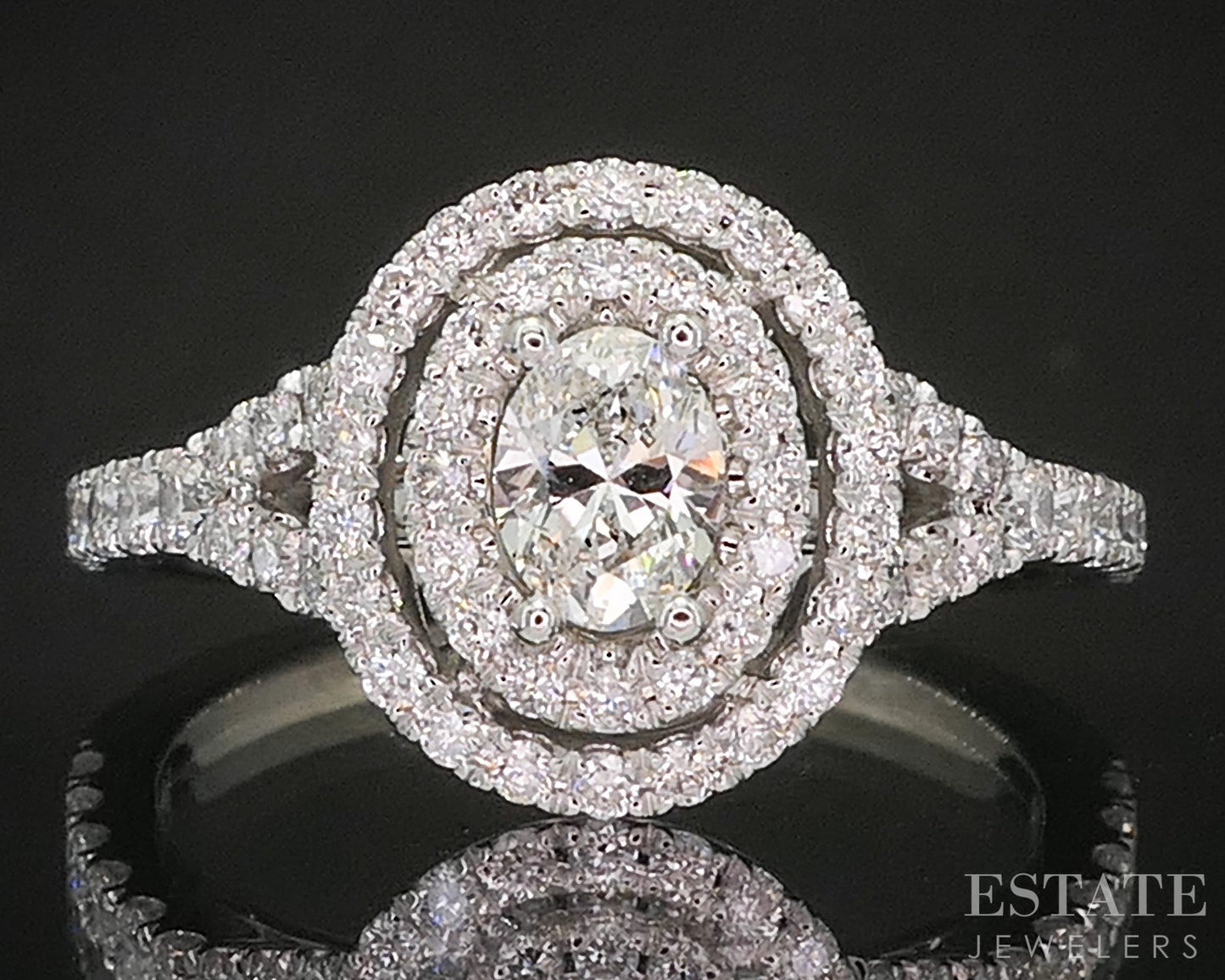 14k White Gold Oval Natural .81ctw Diamond Halo Engagement Ring 3.4g p17558