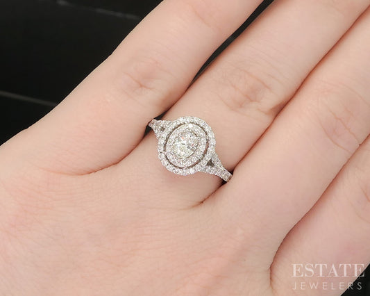 14k White Gold Oval Natural .81ctw Diamond Halo Engagement Ring 3.4g p17558