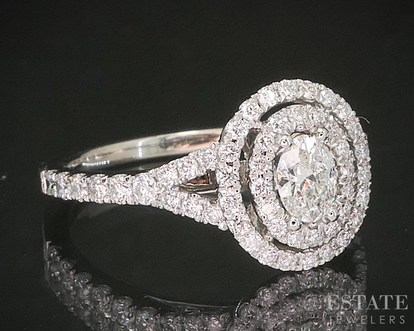 14k White Gold Oval Natural .81ctw Diamond Halo Engagement Ring 3.4g p17558
