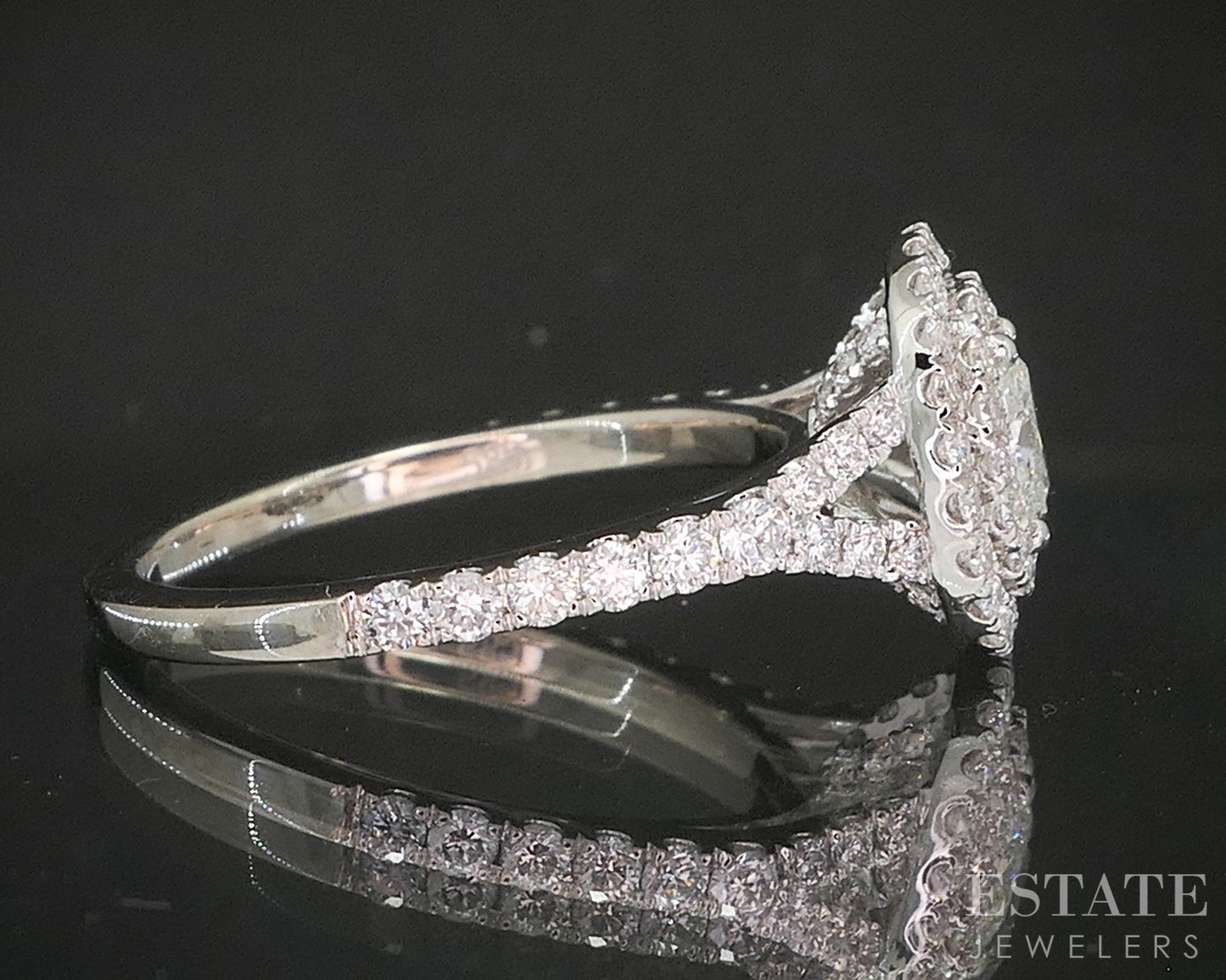14k White Gold Oval Natural .81ctw Diamond Halo Engagement Ring 3.4g p17558