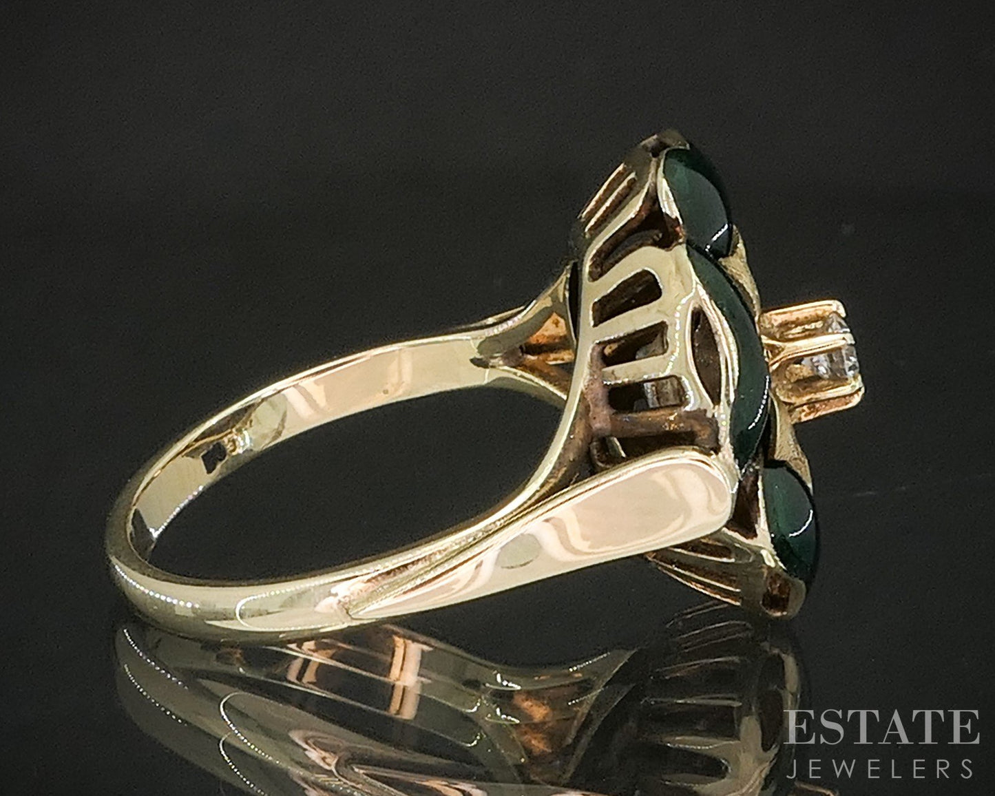 Vintage 14k Yellow Gold Natural Diamond Enameled Flower Ring 5.1g p17569