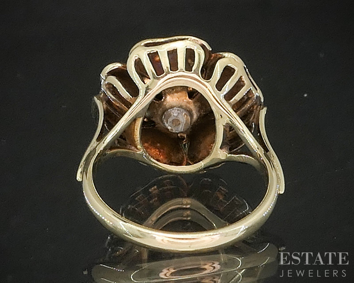 Vintage 14k Yellow Gold Natural Diamond Enameled Flower Ring 5.1g p17569