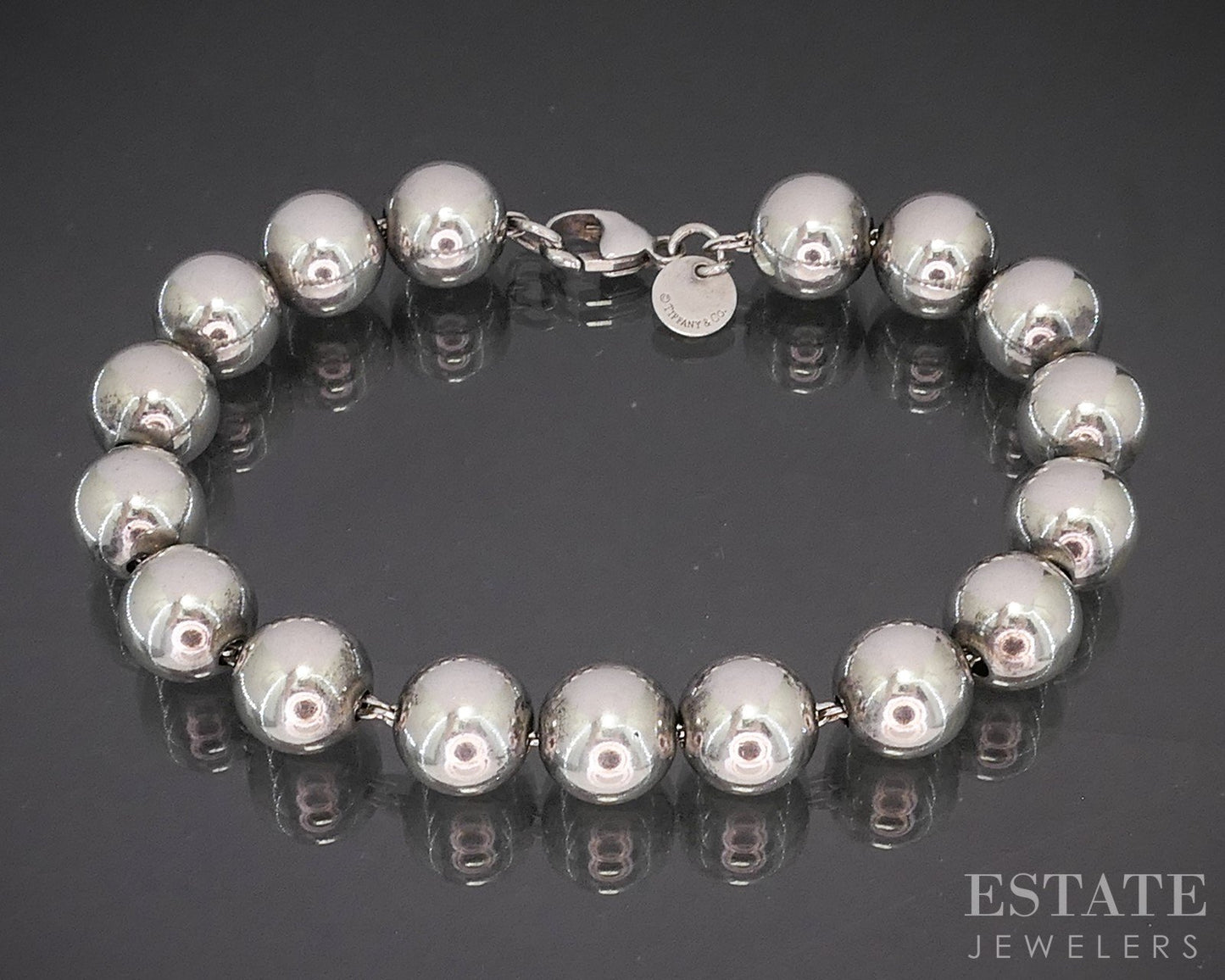 Sterling Silver Tiffany & Co. 10mm Beaded Chain Ladies Bracelet 17g 7.5"L p17536