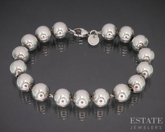 Sterling Silver Tiffany & Co. 10mm Beaded Chain Ladies Bracelet 17g 7.5"L p17536