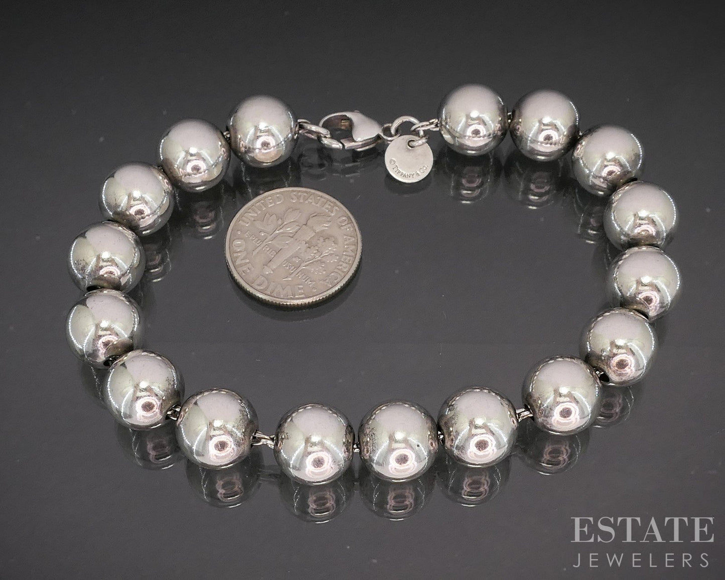 Sterling Silver Tiffany & Co. 10mm Beaded Chain Ladies Bracelet 17g 7.5"L p17536