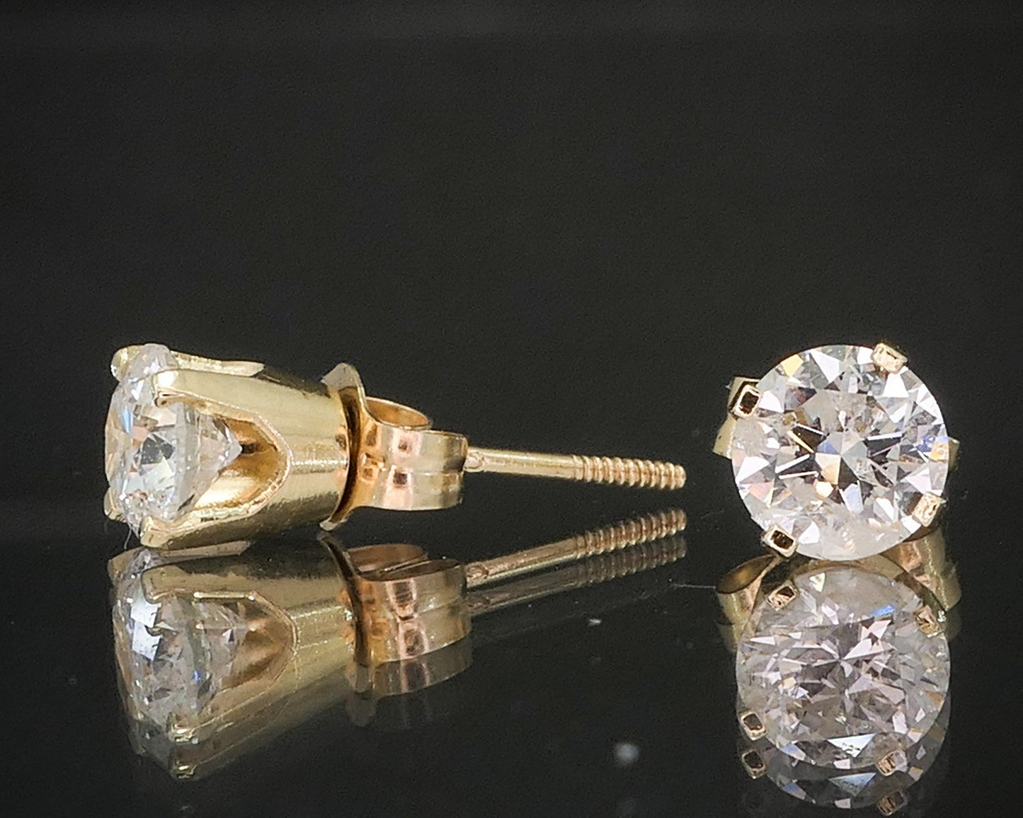 14k Yellow Gold Round Natural .80ctw Diamond Stud Earrings p17530