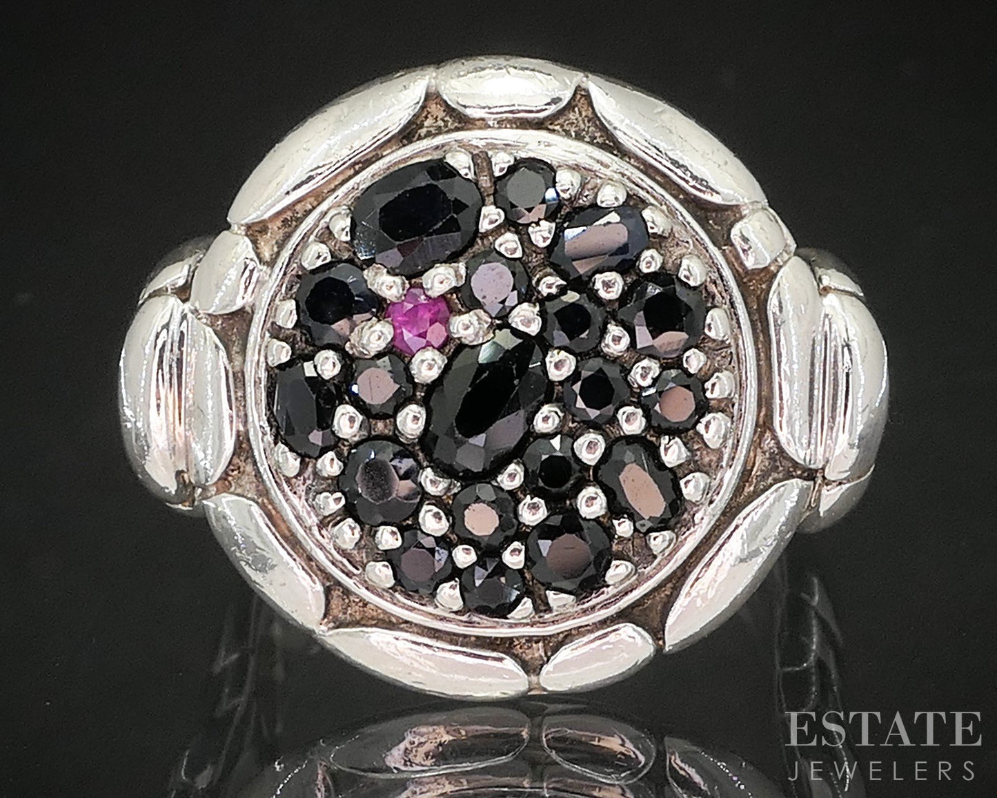 Sterling John Hardy Lavafire Black Sapphire & Ruby Kali Pebble Ring 11.4g p17367