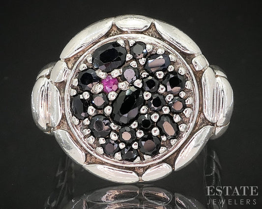 Sterling John Hardy Lavafire Black Sapphire & Ruby Kali Pebble Ring 11.4g p17367