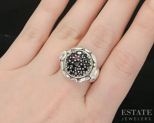 Sterling John Hardy Lavafire Black Sapphire & Ruby Kali Pebble Ring 11.4g p17367
