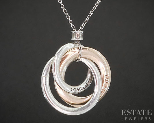 Sterling Rubedo 1837 Tiffany & Co. Interlocking Triple Circle Necklace 5g p17365