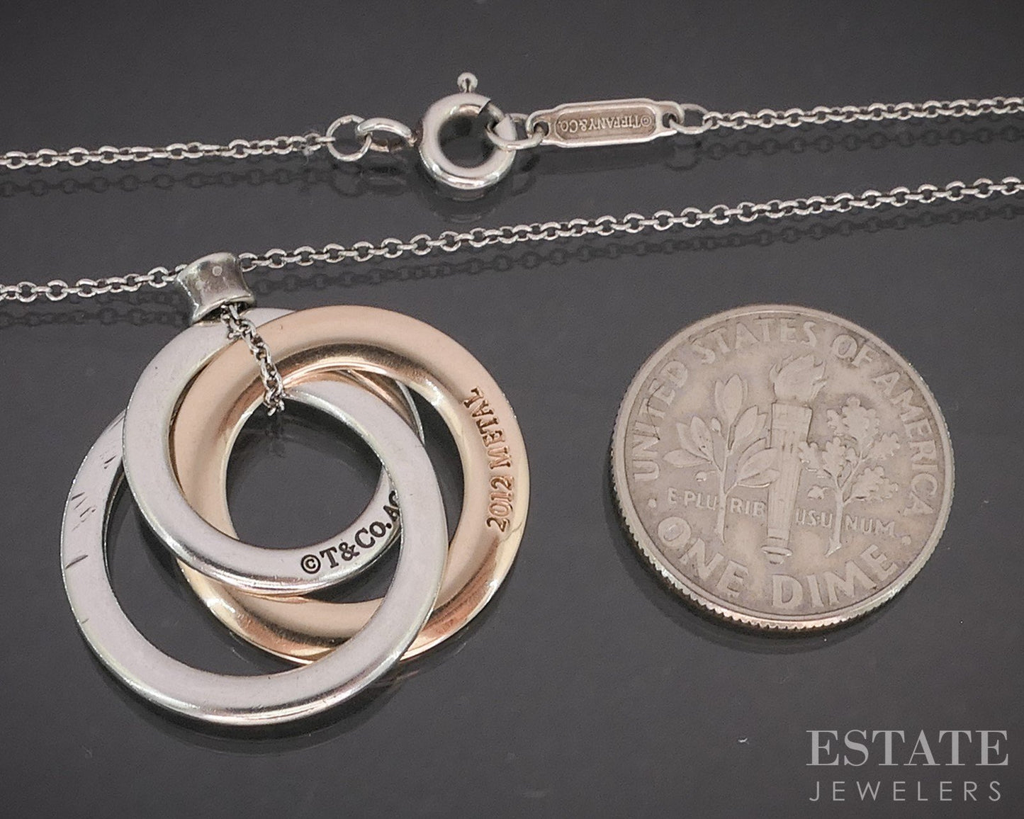 Sterling Rubedo 1837 Tiffany & Co. Interlocking Triple Circle Necklace 5g p17365