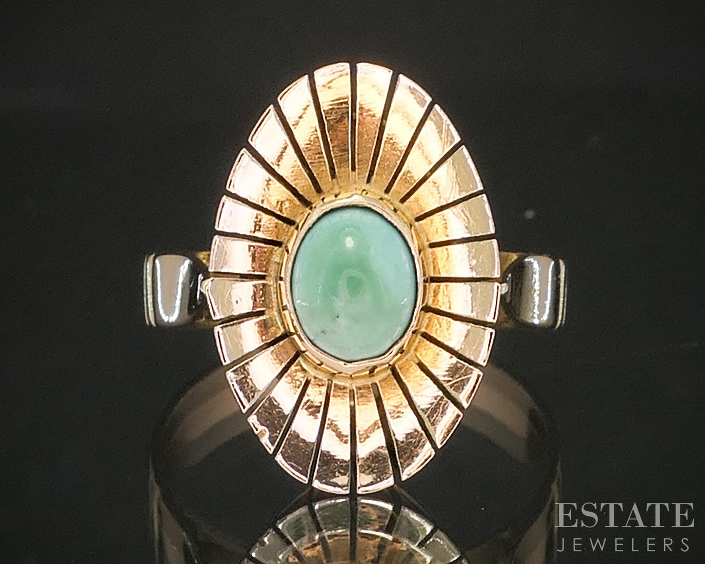 Vintage 18k Yellow Gold Oval Natural Turquoise Ladies Shield Ring 3.7g p17366