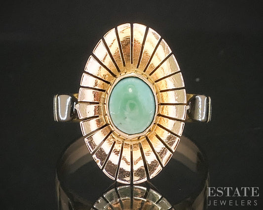 Vintage 18k Yellow Gold Oval Natural Turquoise Ladies Shield Ring 3.7g p17366