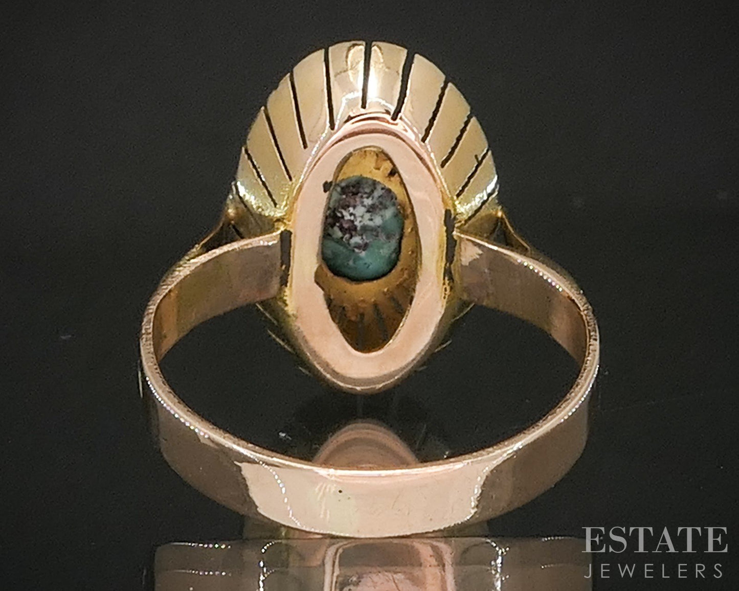 Vintage 18k Yellow Gold Oval Natural Turquoise Ladies Shield Ring 3.7g p17366