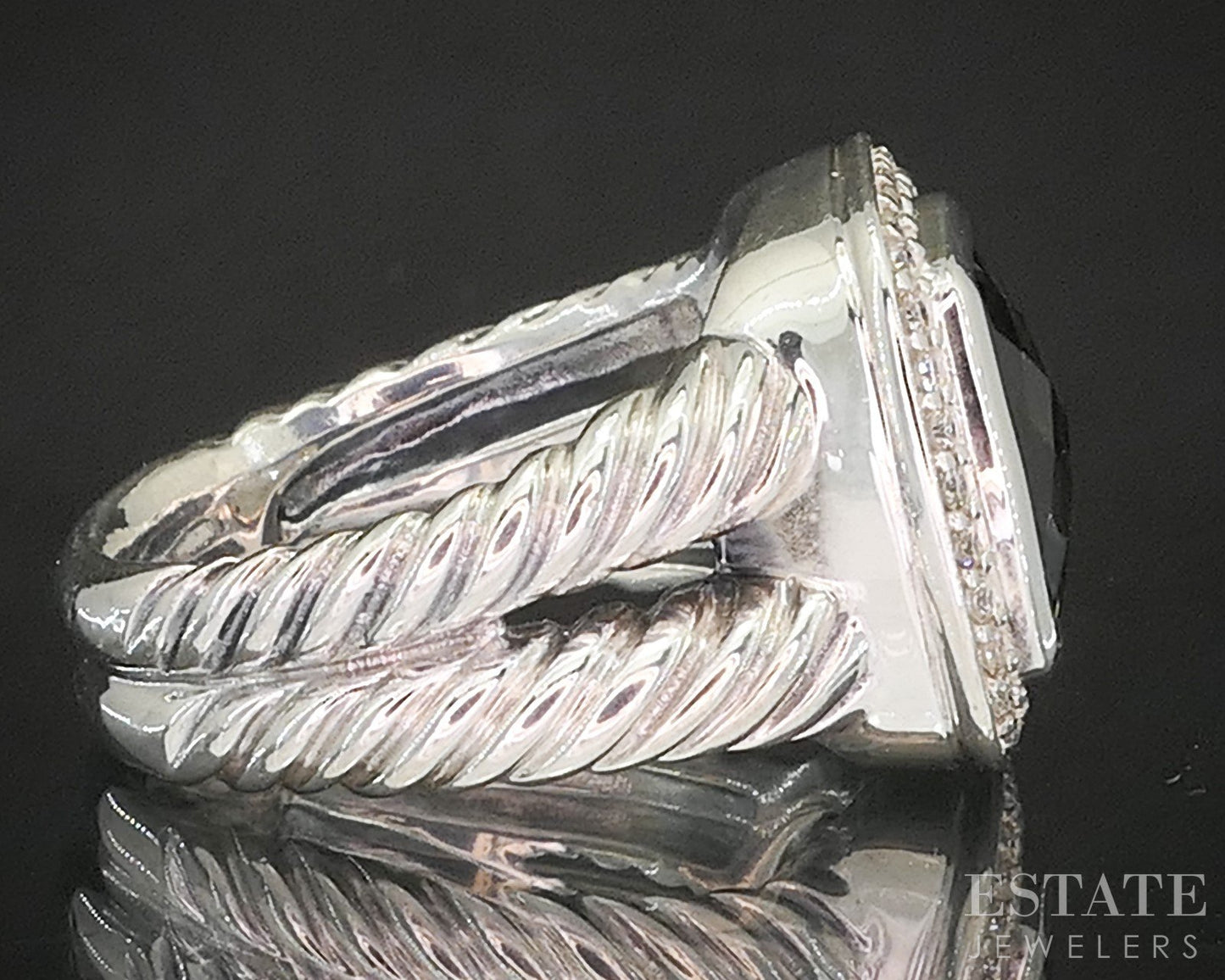 Sterling Silver David Yurman 10mm Smoky Quartz & Diamond Albion Ring 9g p17170