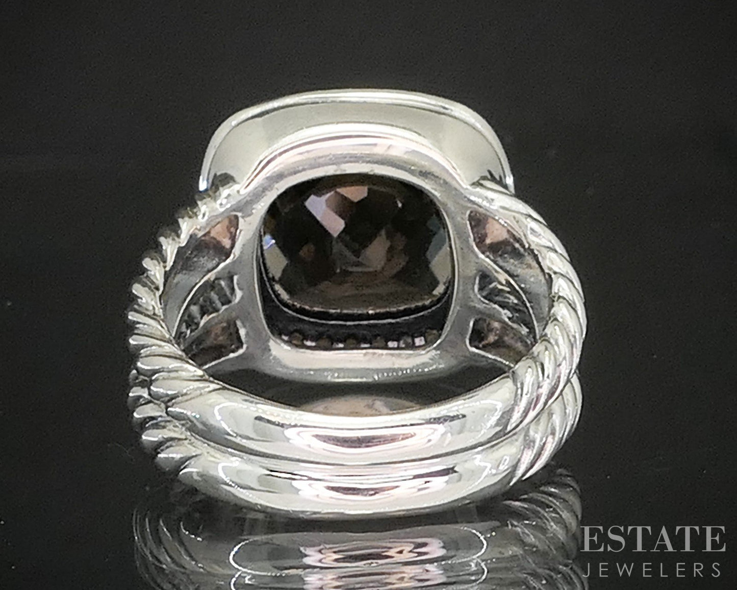 Sterling Silver David Yurman 10mm Smoky Quartz & Diamond Albion Ring 9g p17170