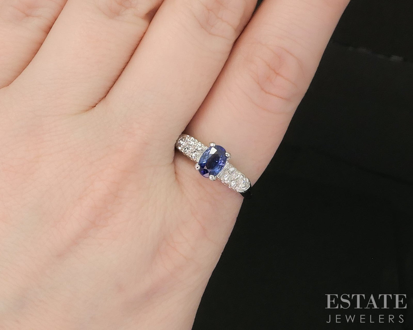 Vintage Platinum Oval Natural Blue Sapphire & Diamond Engagement Ring p17163