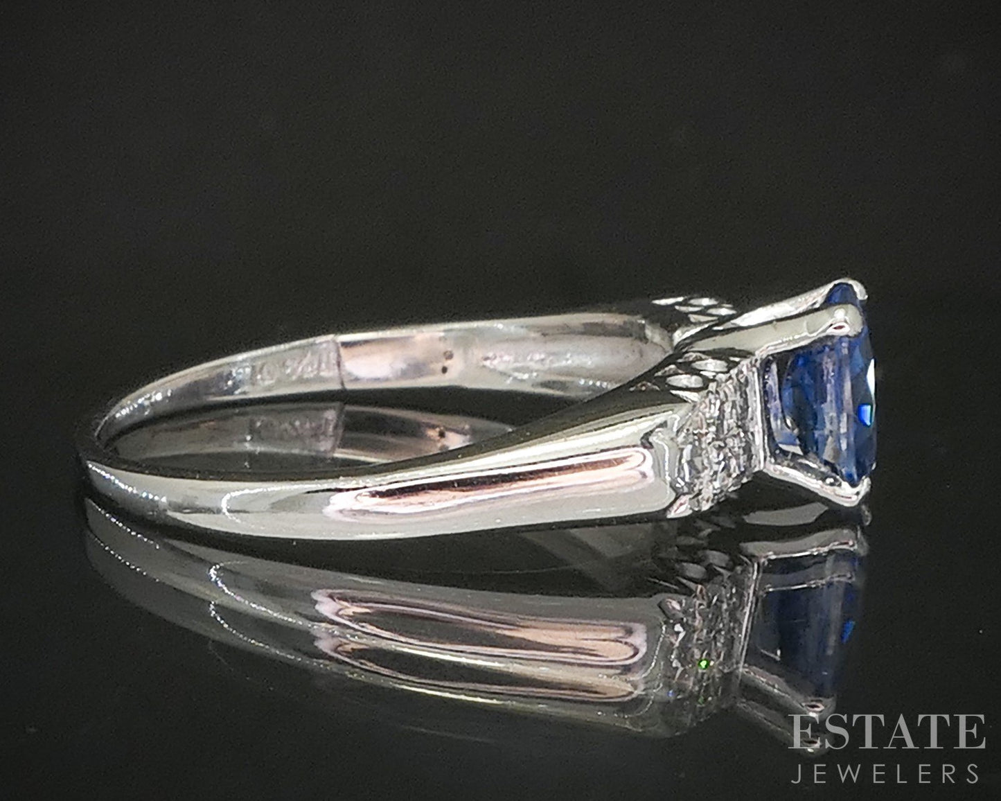 Vintage Platinum Oval Natural Blue Sapphire & Diamond Engagement Ring p17163