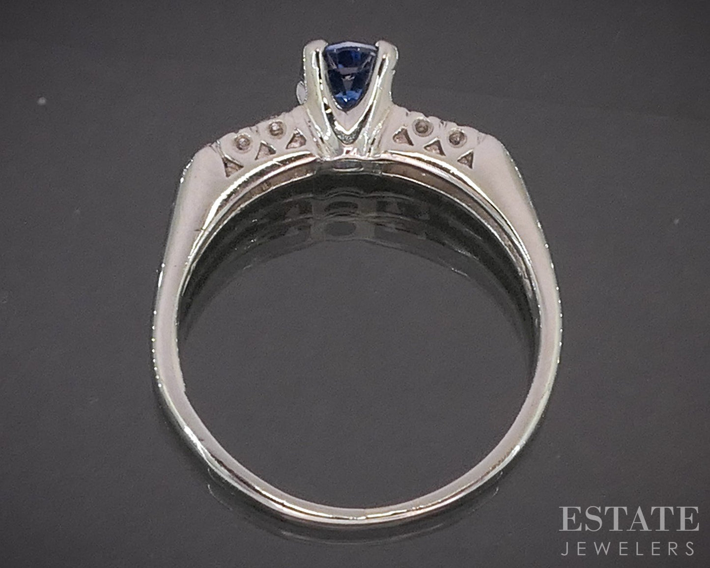 Vintage Platinum Oval Natural Blue Sapphire & Diamond Engagement Ring p17163