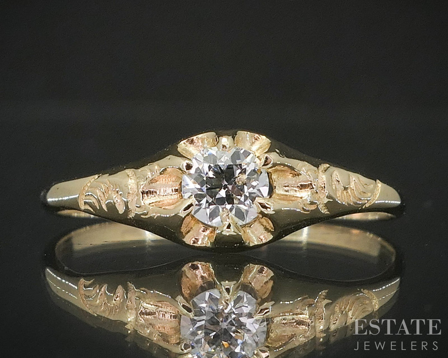 Antique Victorian 14k Yellow Gold OMC .25ct Diamond Belcher Ring p15018