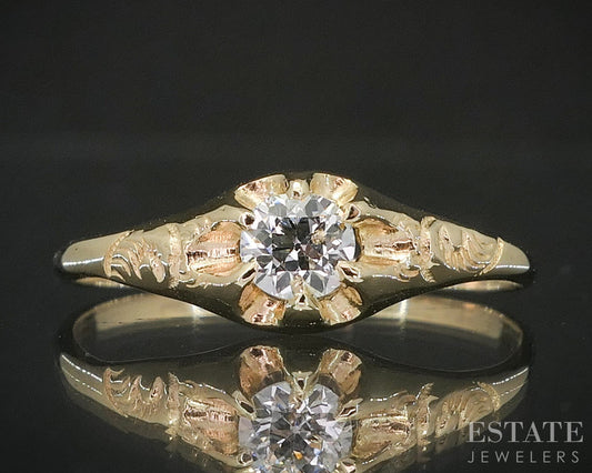 Antique Victorian 14k Yellow Gold OMC .25ct Diamond Belcher Ring p15018