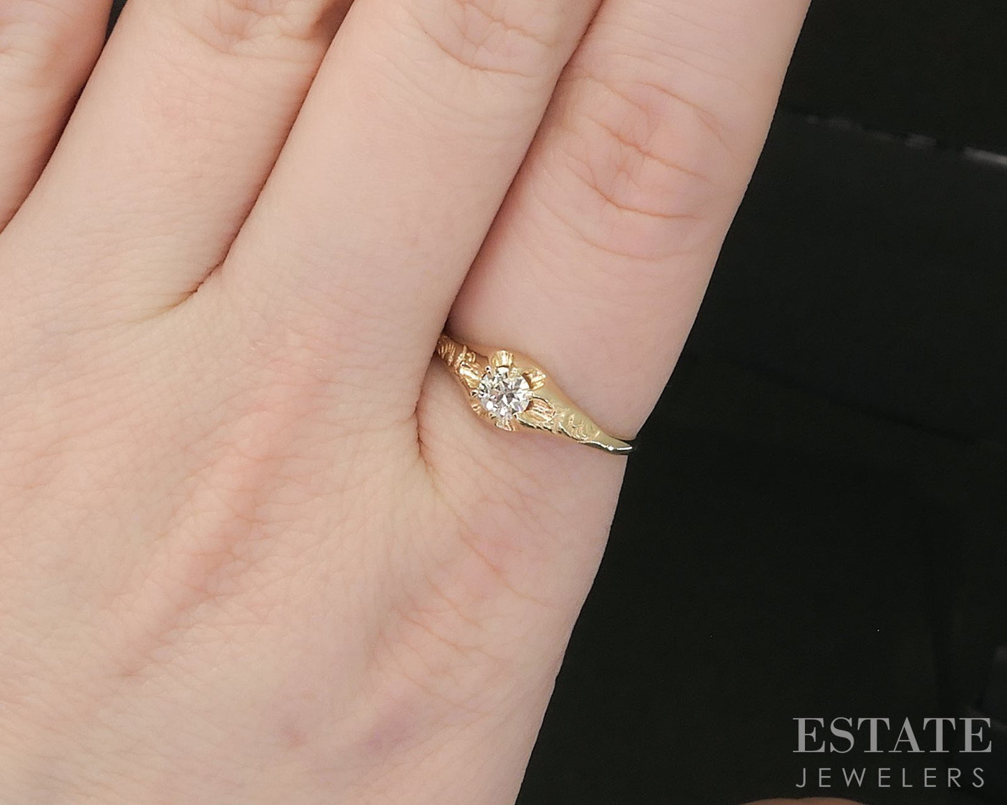 Antique Victorian 14k Yellow Gold OMC .25ct Diamond Belcher Ring p15018