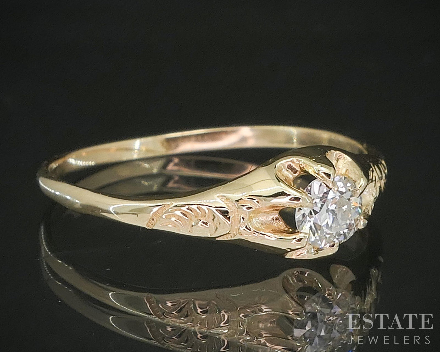 Antique Victorian 14k Yellow Gold OMC .25ct Diamond Belcher Ring p15018