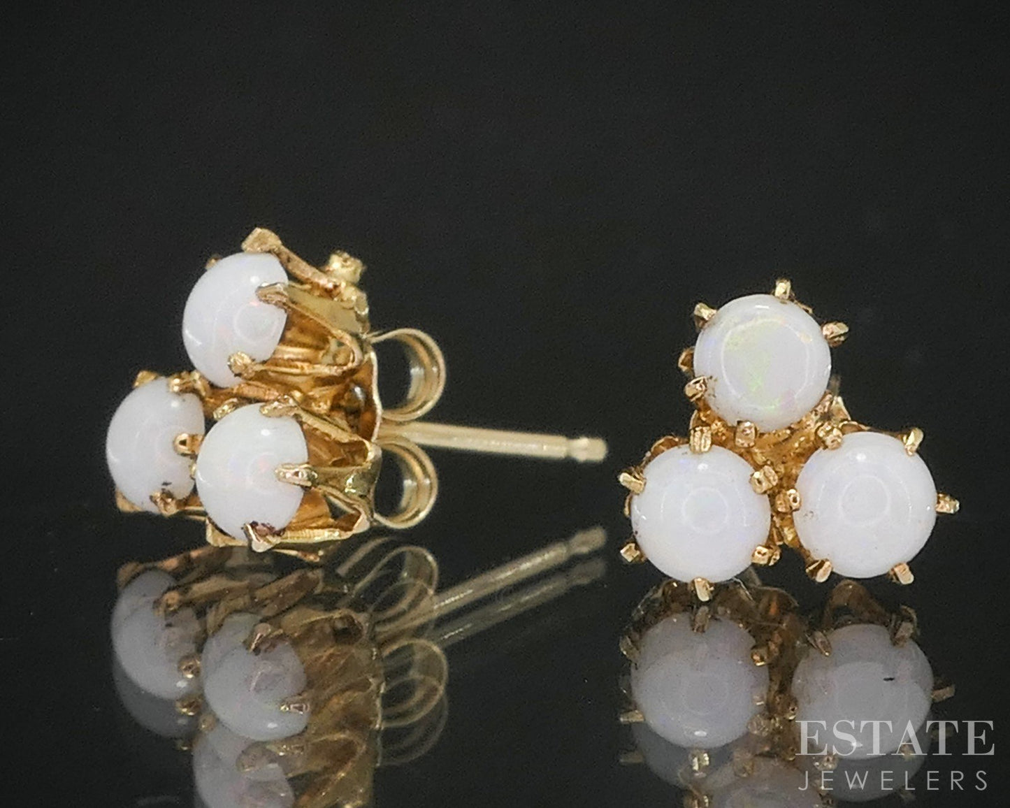 Vintage 10k Yellow Gold Natural Opal Stud Earrings 1.2g p17164