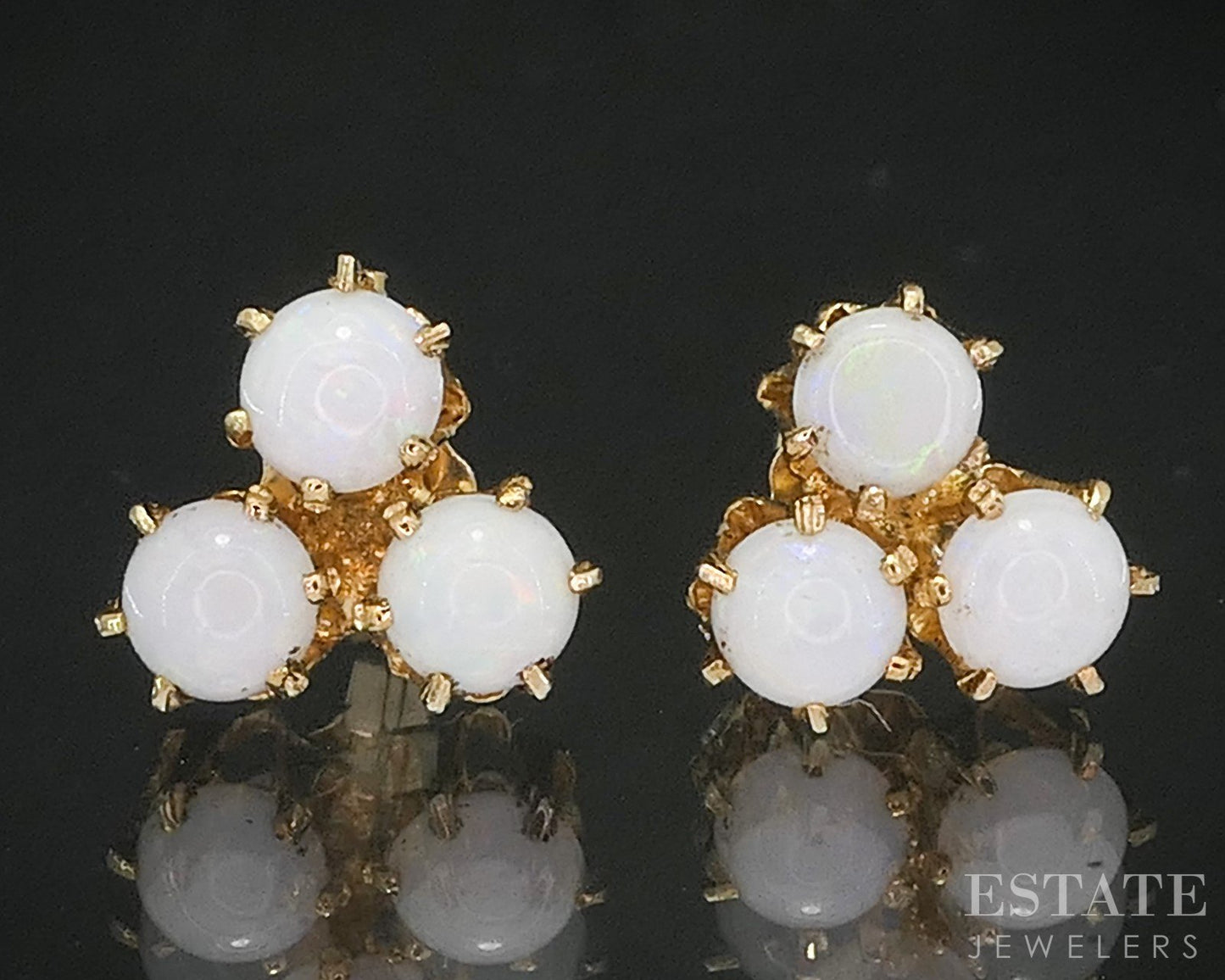Vintage 10k Yellow Gold Natural Opal Stud Earrings 1.2g p17164