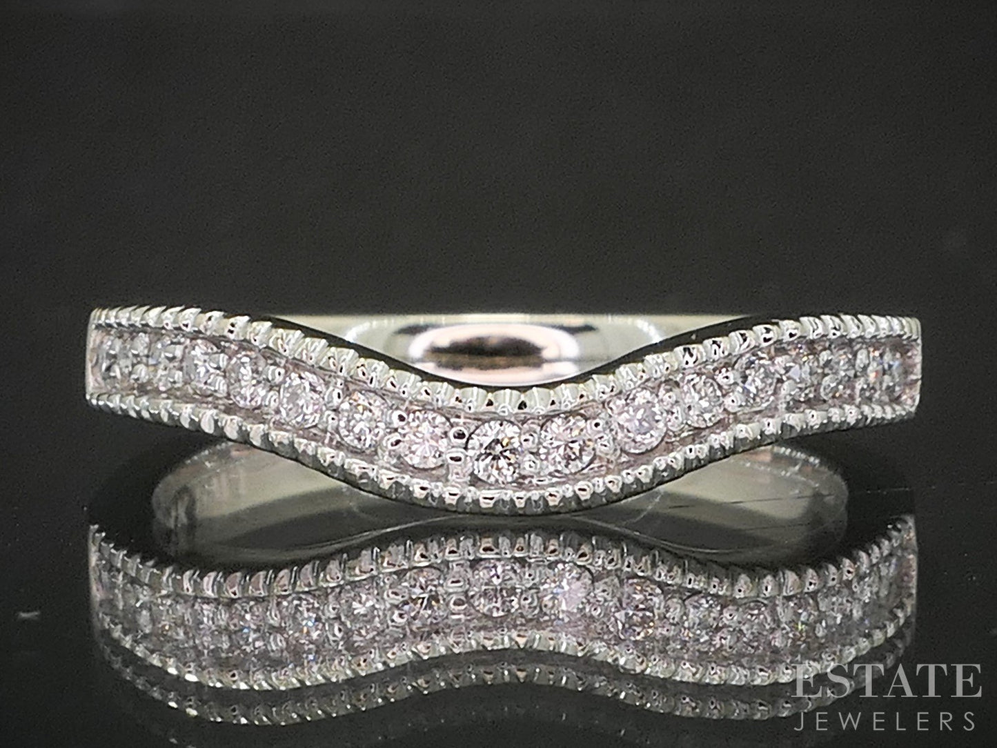 14k White Gold Natural .10ctw Diamond Ladies Contour Wedding Band 3.2g p18143b