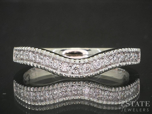 14k White Gold Natural .10ctw Diamond Ladies Contour Wedding Band 3.2g p18143b