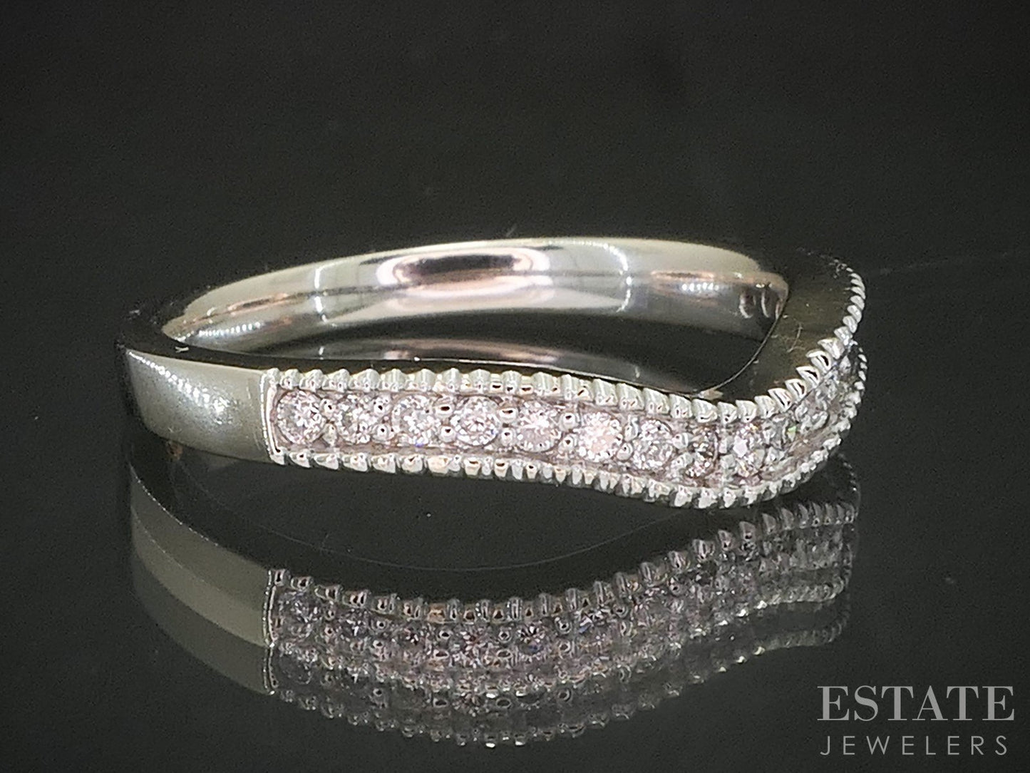 14k White Gold Natural .10ctw Diamond Ladies Contour Wedding Band 3.2g p18143b