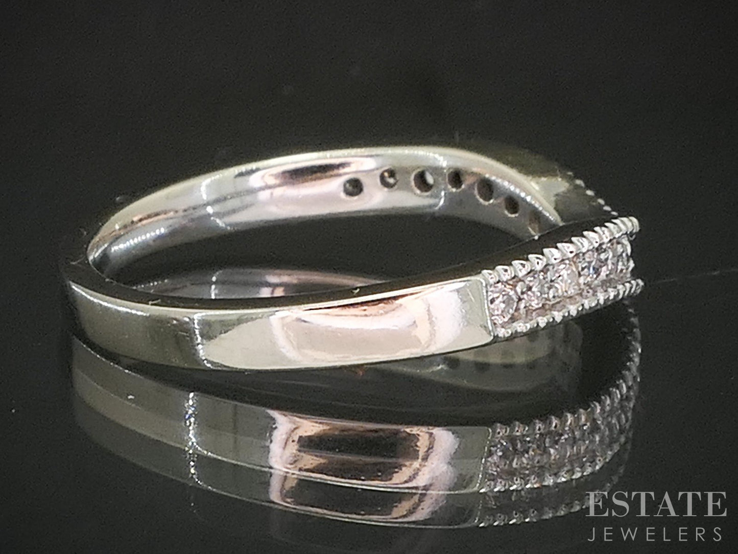 14k White Gold Natural .10ctw Diamond Ladies Contour Wedding Band 3.2g p18143b