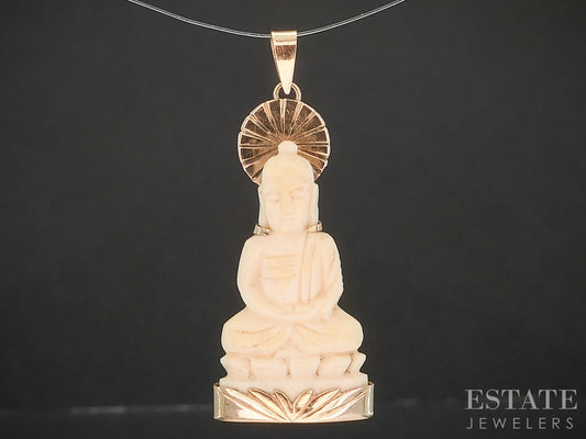 Antique 18k Rose Gold Carved Buddha Charm Pendant 2.5g p18069b