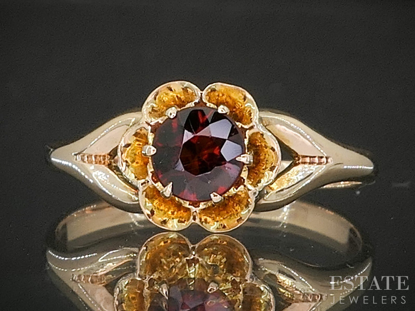 Antique 10k Yellow Gold Natural Garnet Solitaire Ring 1.3g p18077b