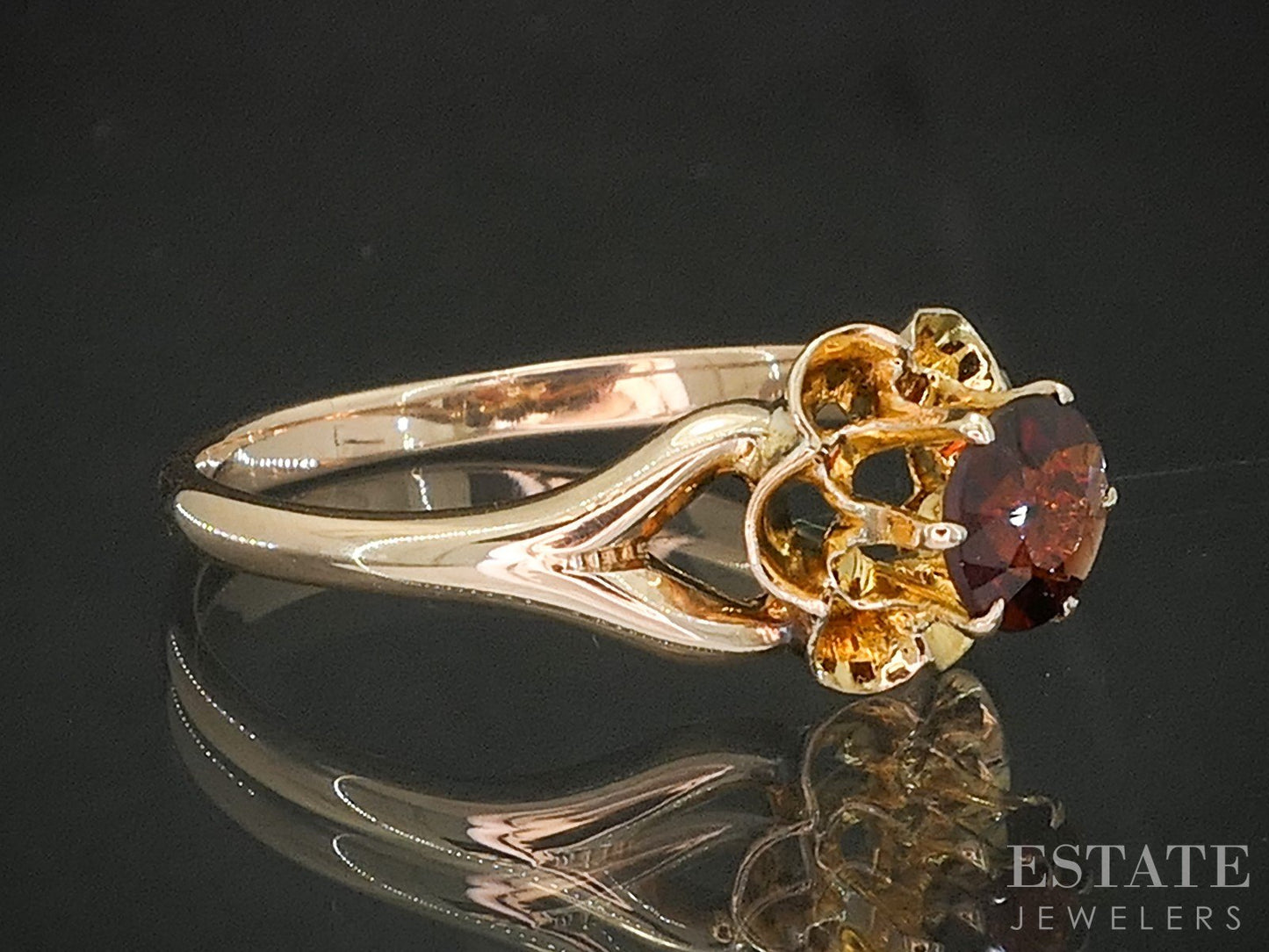 Antique 10k Yellow Gold Natural Garnet Solitaire Ring 1.3g p18077b