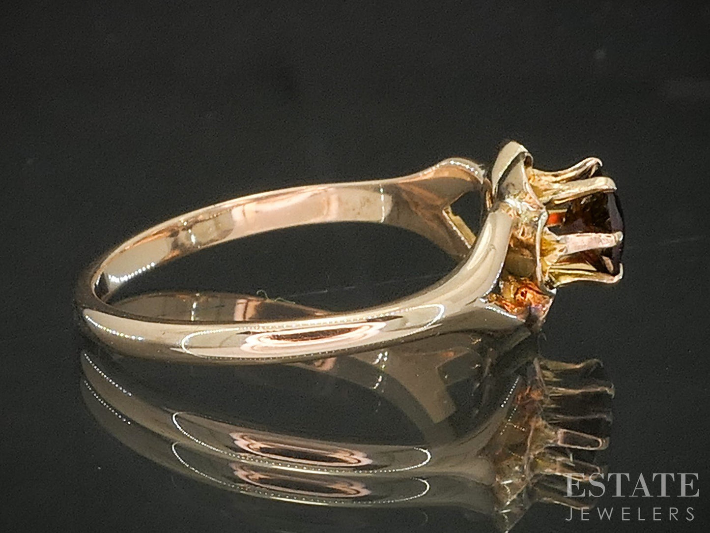Antique 10k Yellow Gold Natural Garnet Solitaire Ring 1.3g p18077b