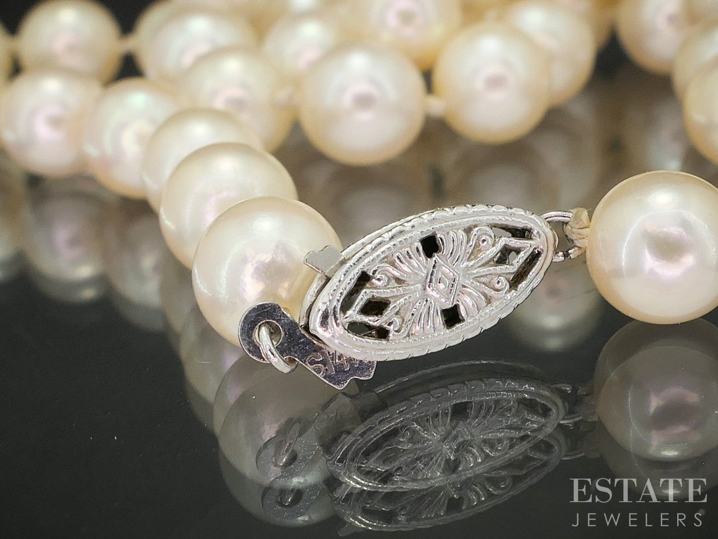 14k White Gold 6.3mm Cultured Pearl Ladies Necklace 15.5"L p18115b