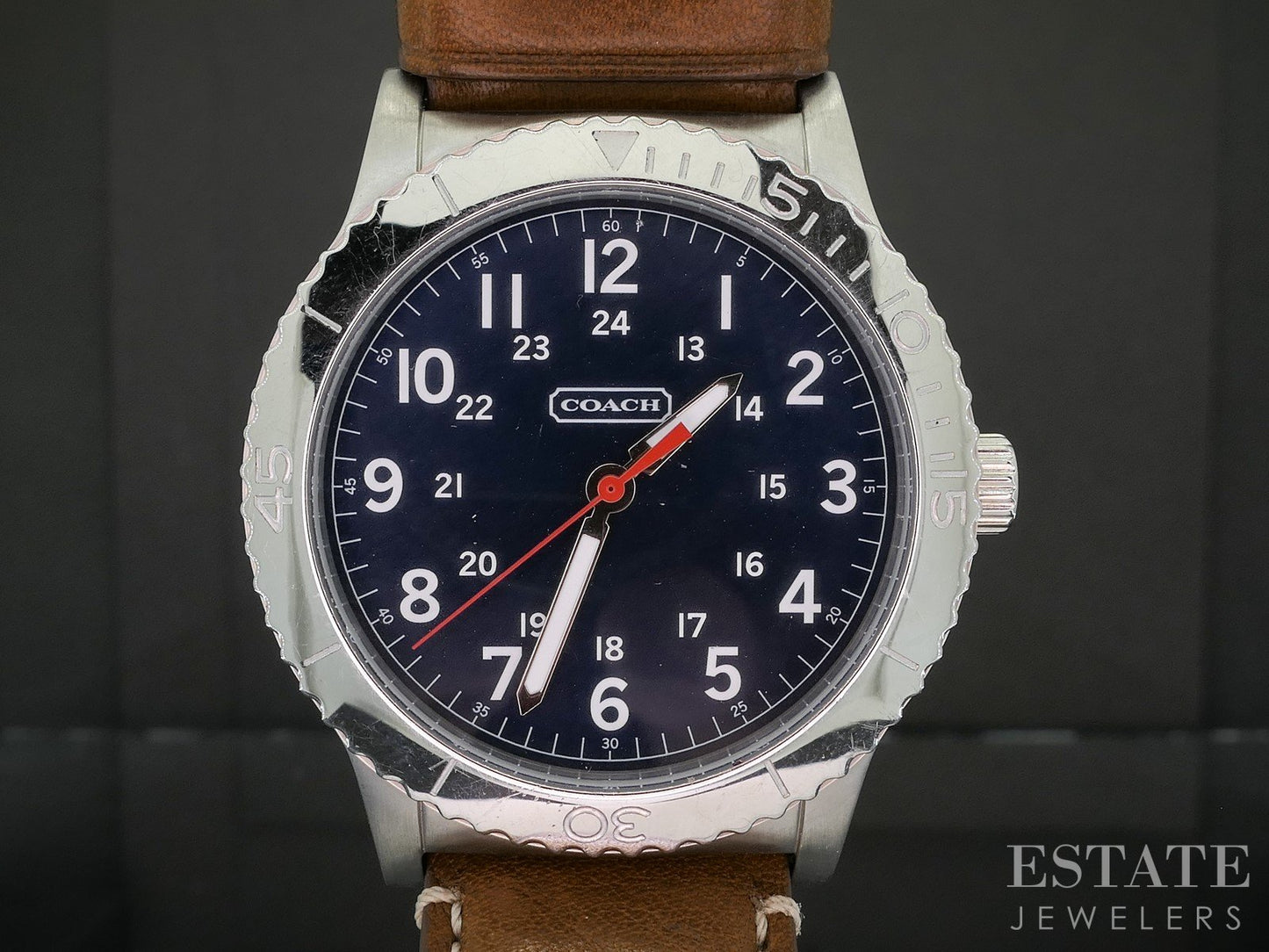 Coach 42mm Black Dial Brown Leather Mens Watch p18116b