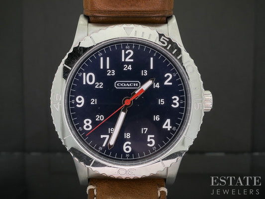 Coach 42mm Black Dial Brown Leather Mens Watch p18116b