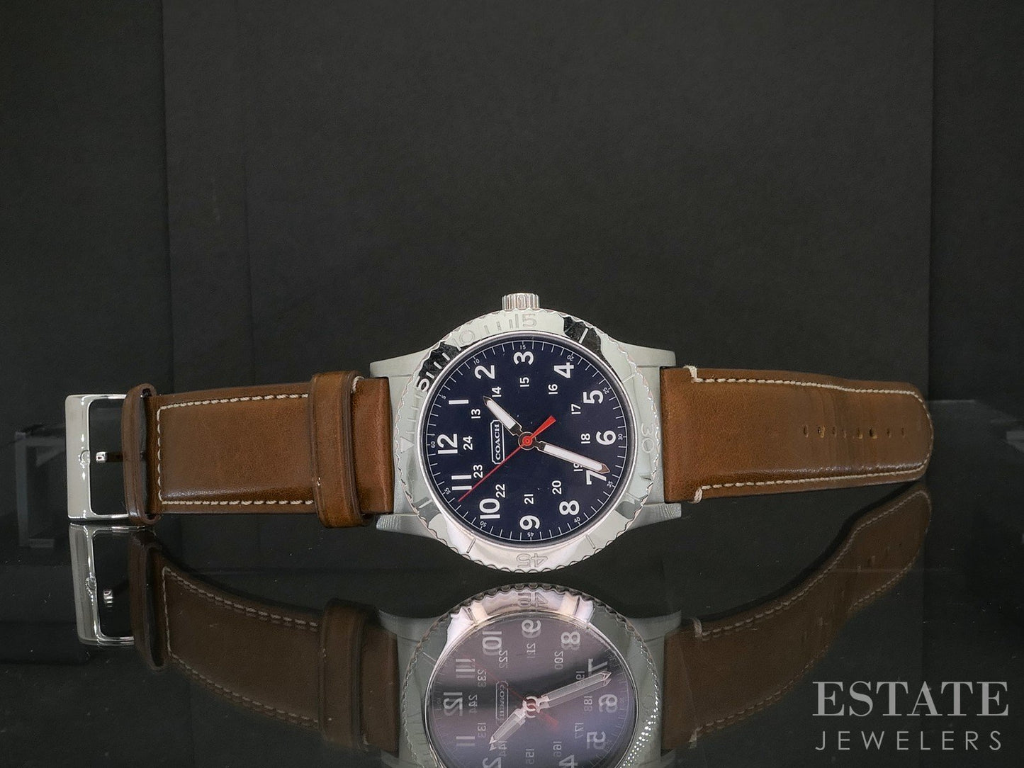 Coach 42mm Black Dial Brown Leather Mens Watch p18116b